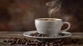 cup of coffee with steam and coffee beans Royalty Free Stock Photo