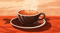 a cup of coffee with steam coming out of it on a wooden table Royalty Free Stock Photo