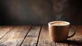 A cup of coffee with steam coming out on a wooden table, AI Royalty Free Stock Photo