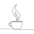 Cup of coffee, steam over Cup is drawn by one line on a white background. Single line drawing. Continuous line. Vector Royalty Free Stock Photo