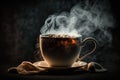 Cup of coffee steaming. Generative AI