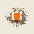 A cup of coffee stylized as a microcircuit.