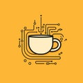 A cup of coffee stylized as a microcircuit on a yellow background. logo in minimalist style. Royalty Free Stock Photo