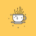 A cup of coffee stylized as a microcircuit on a yellow background. logo in minimalist style. Royalty Free Stock Photo