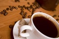 Cup of coffee, sugar and beans Royalty Free Stock Photo