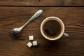 Cup of coffee and sugar cubes. Royalty Free Stock Photo