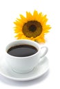 A cup of coffee with a sun flower Royalty Free Stock Photo