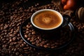 a cup of coffee is surrounded by coffee beans Royalty Free Stock Photo