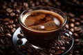 a cup of coffee is surrounded by coffee beans Royalty Free Stock Photo