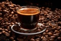 a cup of coffee surrounded by coffee beans Royalty Free Stock Photo