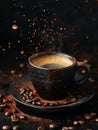 A cup of coffee surrounded by coffee beans Royalty Free Stock Photo