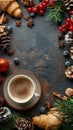 A Cup of Coffee Surrounded by Christmas Decorations Royalty Free Stock Photo