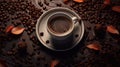 A Cup of Coffee Surrounded by Coffee Beans. Generative AI. Royalty Free Stock Photo