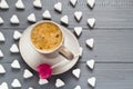 Cup coffee sweets heart shaped lollipop sugar cubes Royalty Free Stock Photo