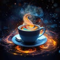 a cup of coffee with a swirl of smoke