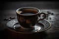 A cup of coffee is on the table. Beautiful crockery mug and saucer. Generative Ai