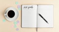 Planning 2026 Goals: Notebook, Pen, and Coffee on Desk Royalty Free Stock Photo