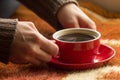 Cup of coffee or tea in female hands