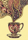 Cup of coffee or tea in Zen tangle Zen doodle style colorful