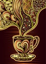 Cup of coffee or tea in Zen tangle Zen doodle style colorful