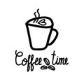 Cup of coffee, text `Coffee time`, vector