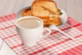 Cup of coffee with toasted slices of bread with cheese and green parsley on the background Royalty Free Stock Photo