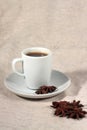 A cup of coffee and truestar anisetree Royalty Free Stock Photo