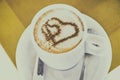 Cup of coffee with two hearts. It s symbol of Love in foam. It& x27;s a delicious sweet hot drink Royalty Free Stock Photo