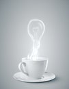 Cup of coffee vapor in form of lightbulb