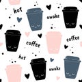 A Cup of coffee. Vector seamless pattern. The cartoon style. Drawing by hand. Royalty Free Stock Photo