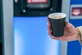 Cup of coffee from vending machine Royalty Free Stock Photo