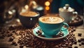 cup coffee,vintage, tasty latte art, grains beverage design creative product Royalty Free Stock Photo