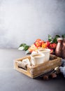 Cup of coffee in vintage wooden tray Royalty Free Stock Photo