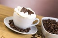 Cup of coffee with whipped cream and chocolate Royalty Free Stock Photo