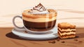 a cup of coffee with whipped cream and a piece of cake Royalty Free Stock Photo
