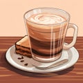 a cup of coffee with whipped cream and a piece of cake on the table Royalty Free Stock Photo