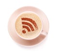 Cup of coffee with WiFi sign on the foam. Free access point to the Internet WiFi Royalty Free Stock Photo