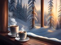 cup of coffee on the windowsill