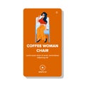 cup coffee woman chair vector
