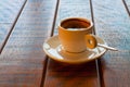 Cup of coffee on wooden table