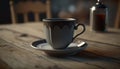 a cup of coffee on a wooden table, generative ai