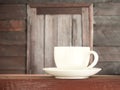 Cup coffee on wooden teble old wood background Royalty Free Stock Photo