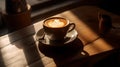 A Cup of Coffee on Wooden Table With Sun Lighting Royalty Free Stock Photo