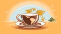 a cup of coffee with a world map in the background on an orange background Royalty Free Stock Photo