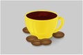 Cup of coffee yellow and coffee beans isolate 3d vector