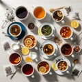 Cup contains a variety of teas differentiated by color and ingredients Royalty Free Stock Photo