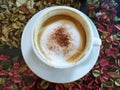 A A cup of cappuccino with coffee milk good taste clean food thailand