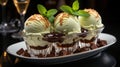 A Cup of Delicate Chocolate Ice Cream Served in a Glass Becomes the Focal Point of the Table Selective Focus