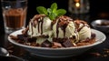 A Cup of Delicate Chocolate Ice Cream Served in a Glass Becomes the Focal Point of the Table Selective Focus