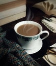 A cup of delicious warm coffeein darktone